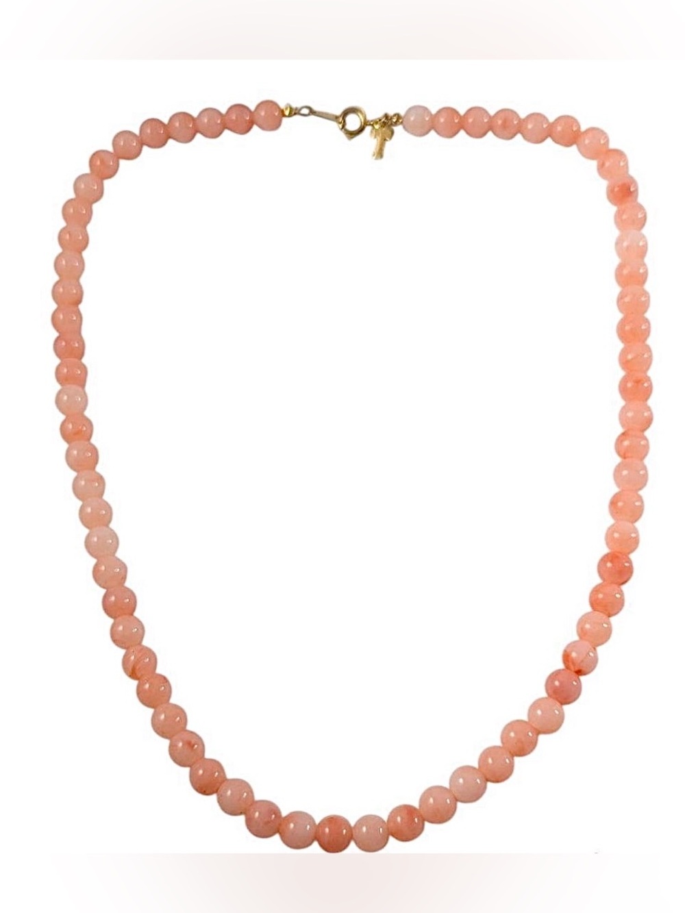 Vintage Trifari Pink Faux Angel Skin Beaded  Necklace with Charm 24”